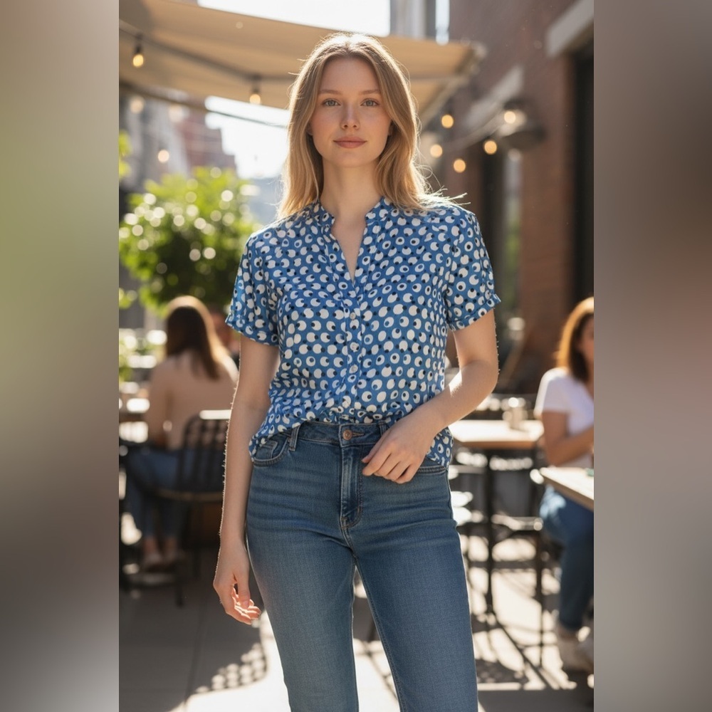 Vintage SFERA Collection Blue Short Sleeve Blouse
